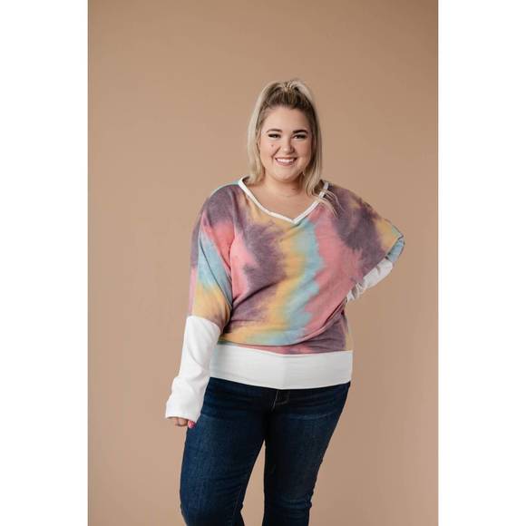 NEW WHITE BIRCH whitney wide v tie dye pullover in multi - Picture 1 of 3